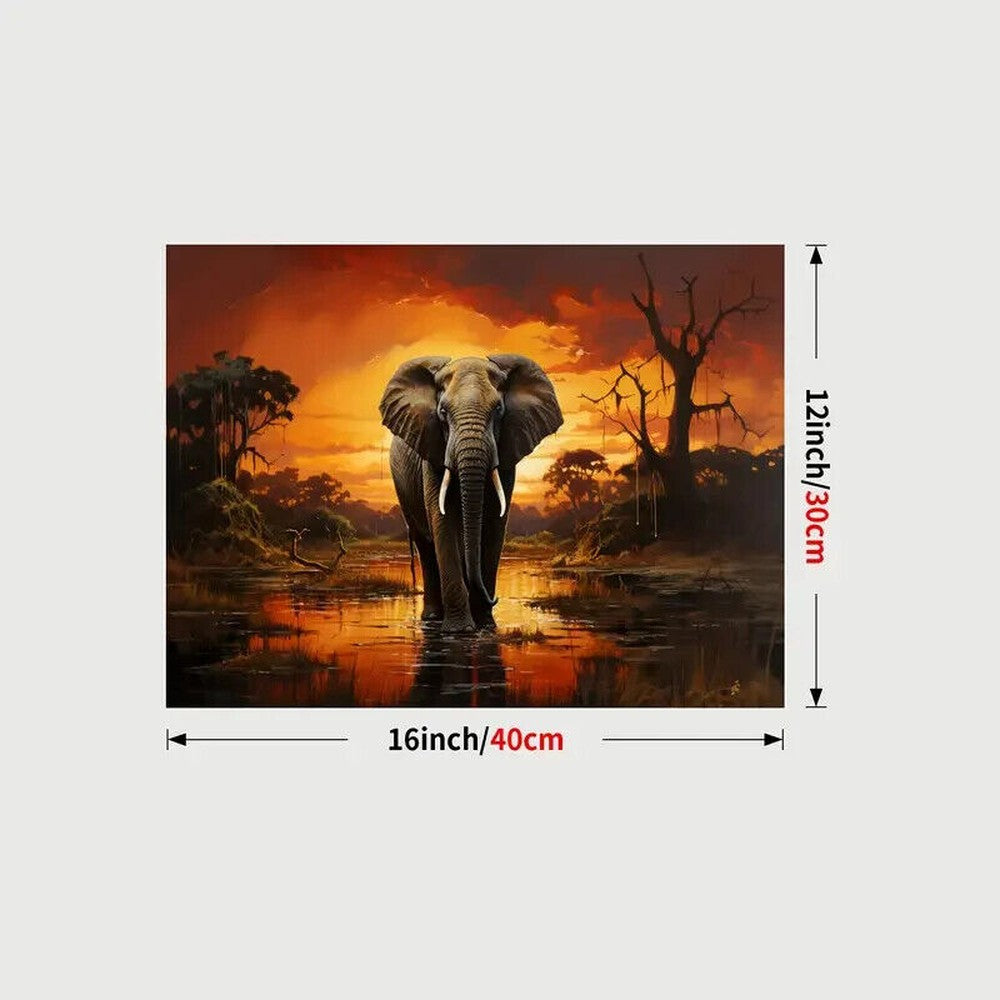 Scenic Majestic Elephant In The Sunset Canvas Print Framed 12" x 16" NEW! Home & Garden:Home Décor:Posters & Prints Style Your Walls